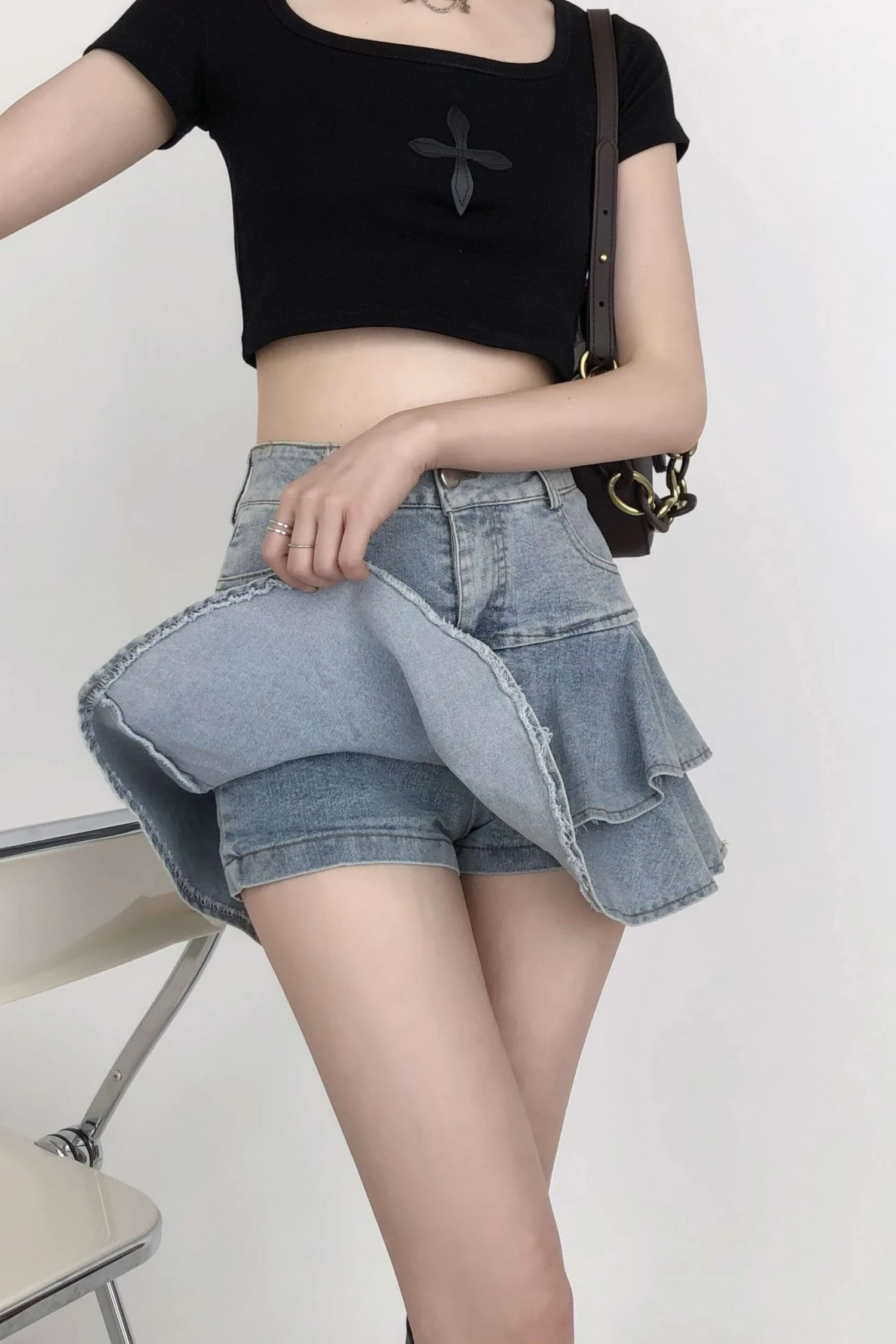 Tiered Pleated Denim Mini Skirt 7 Tiered Pleated Denim Mini Skirt - Image 7