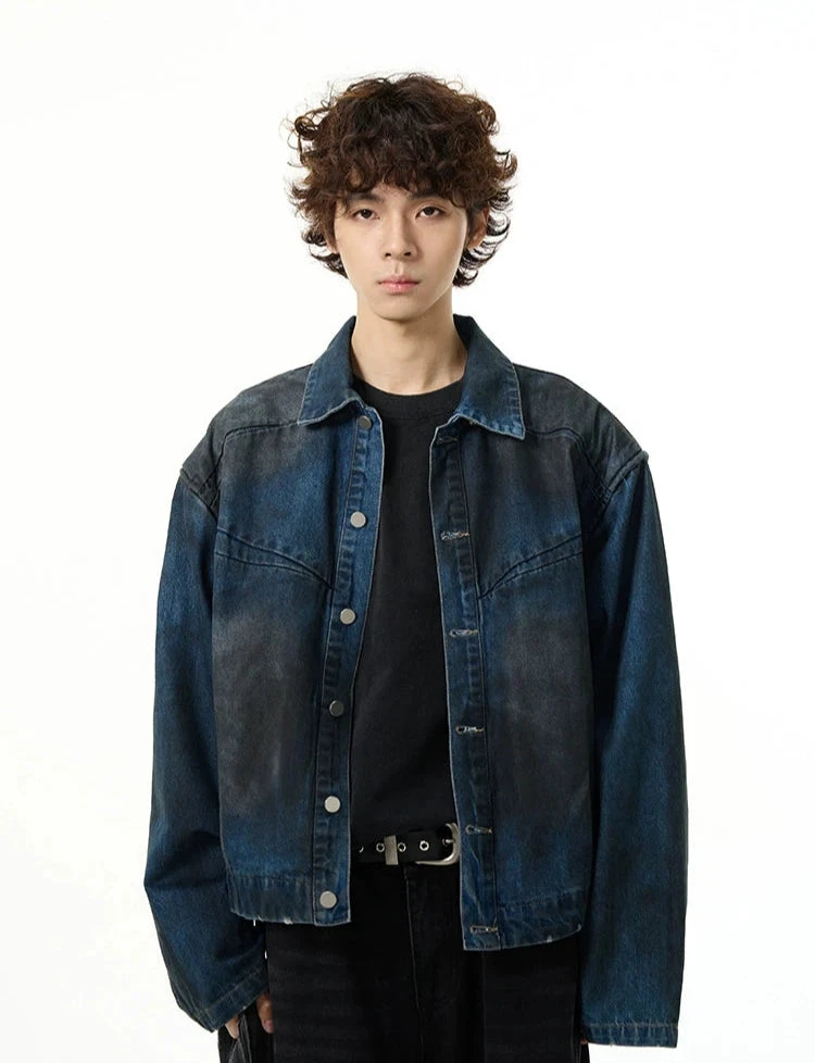 Wide-Fit Ombre-Effect Denim Jacket 1 Wide-Fit Ombre-Effect Denim Jacket