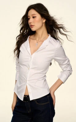 Button-Up Long Sleeve Shirt With Tapered Waist -Modern Wear Shop f23f6942d3e7c728c4334061959bbf34