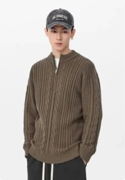 Cable Knit Zip-Up Mock Neck Sweater -Modern Wear Shop f24261a3f421db6b288341566acfb1df
