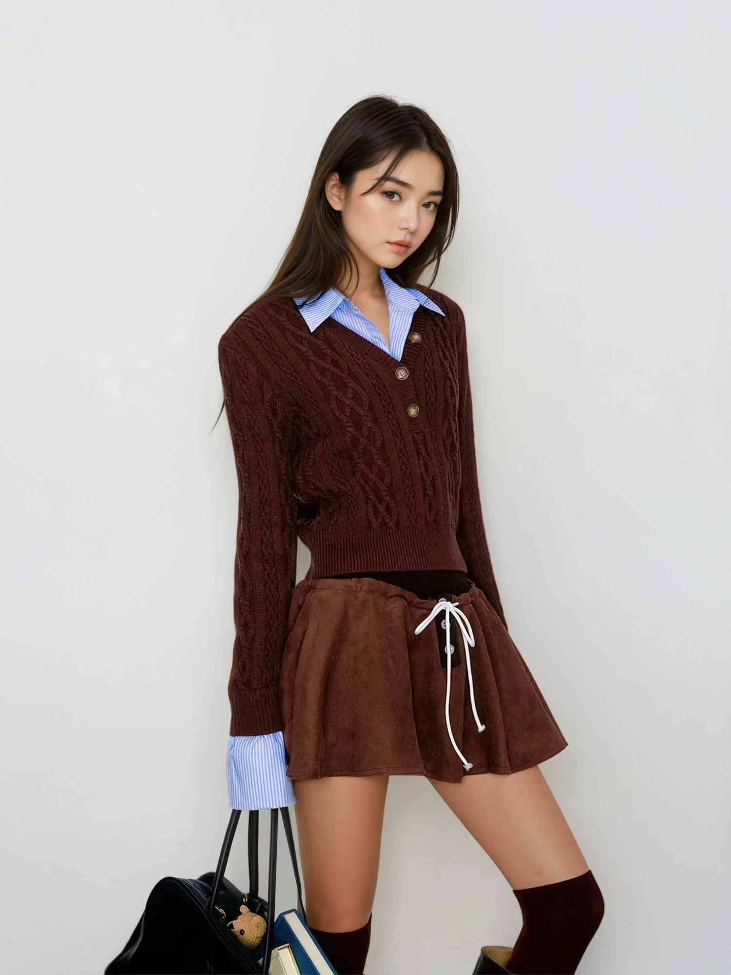 Mock Shirt-Collar Cable Knit Half Button Sweater 7 Mock Shirt-Collar Cable Knit Half Button Sweater - Image 7