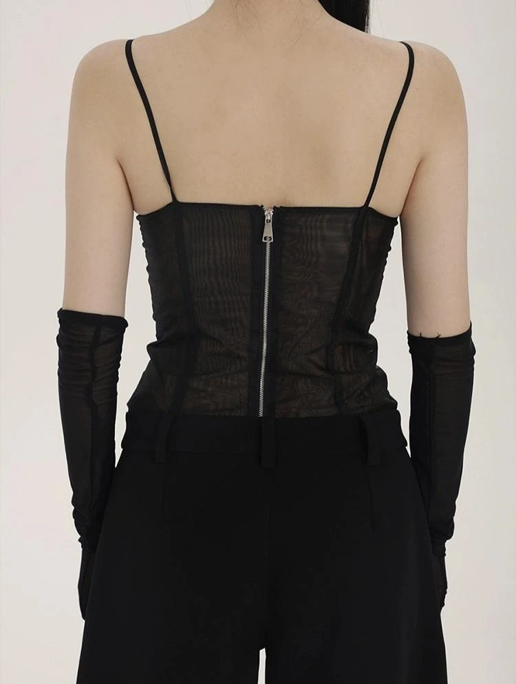 Sheer Sequin Sleeveless Camisole Top With Long Gloves 5 Sheer Sequin Sleeveless Camisole Top With Long Gloves - Image 5