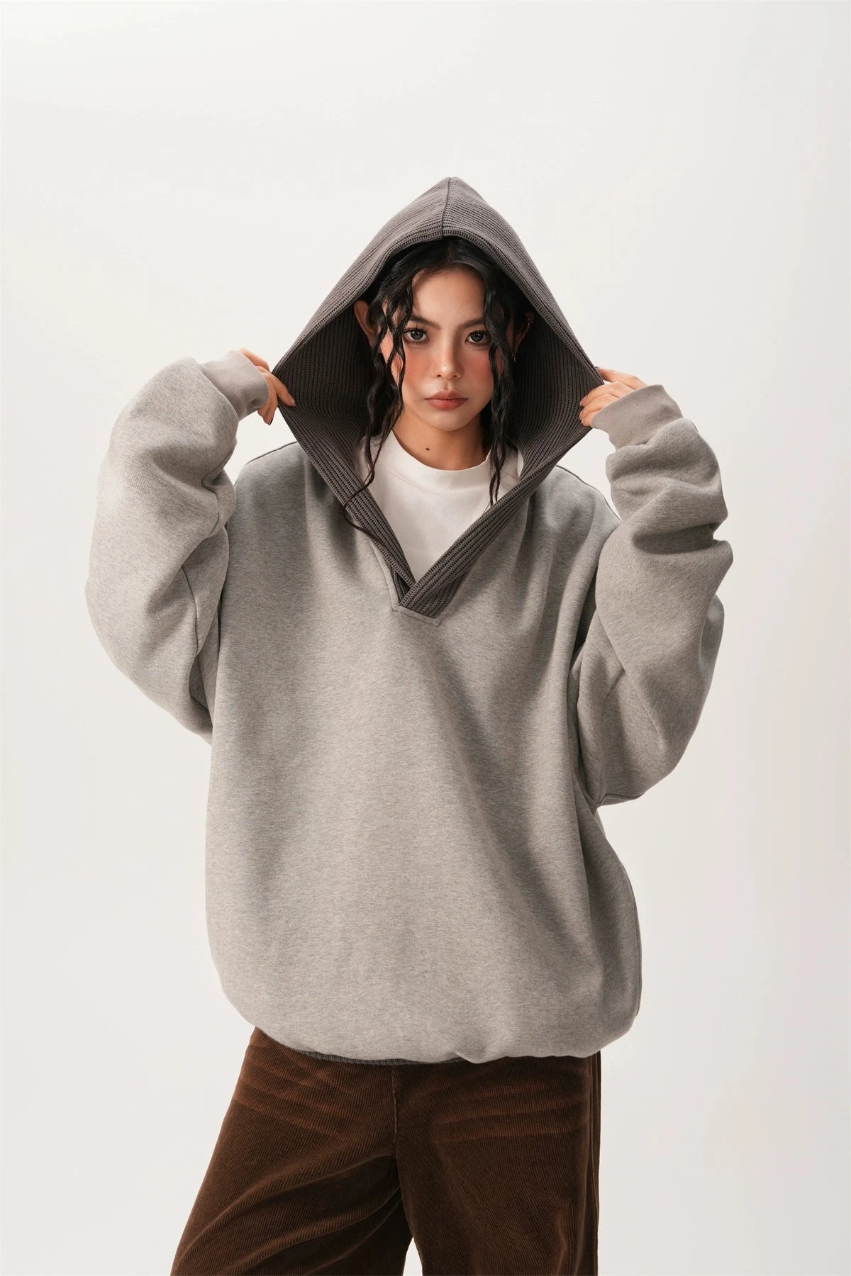 Oversized Knit Ribbed Heathered Hoodie 1 Oversized Knit Ribbed Heathered Hoodie