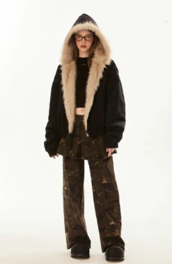 Faux Fur Lined Elastic Hem Hooded Jacket -Modern Wear Shop f2b9e7ffe1b9dbd85062a6d8333708e8