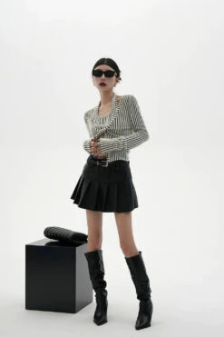 Stripe Halter Neck Knot Long Sleeve Blouse 28 Stripe Halter Neck Knot Long Sleeve Blouse -Modern Wear Shop f2db6fb4367c17411db0a1013a991f54