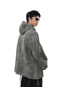 Oversized Waffle-Texture Camo Hooded Jacket With Adjustable Hem -Modern Wear Shop f2ee1a6934570a4292e258b20a04a9dc