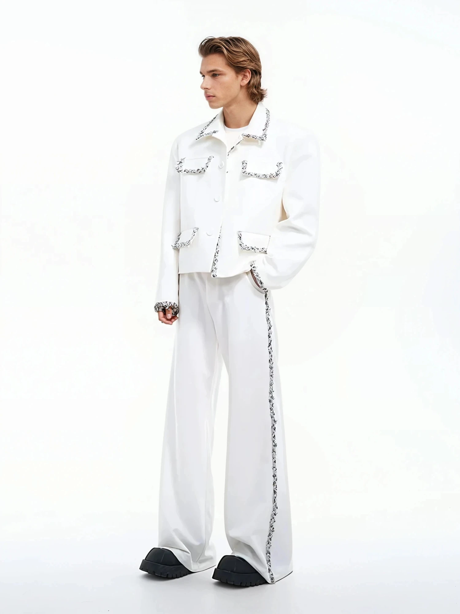 Boxy Cropped Blazer Jacket With Contrast Tweed Trim 5 Boxy Cropped Blazer Jacket With Contrast Tweed Trim - Image 5