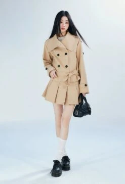 Double-Breasted Cropped Trench Coat With Belt Detail -Modern Wear Shop f311859873c614f0437de5b41ed2918b 1