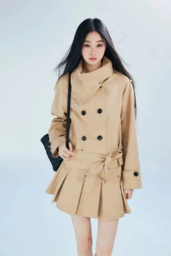 Double-Breasted Cropped Trench Coat With Belt Detail -Modern Wear Shop f311859873c614f0437de5b41ed2918b