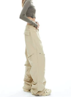 Wide-Leg Button-Detail Cargo Trousers -Modern Wear Shop f3265a77352c46726b65203e8fc00daa