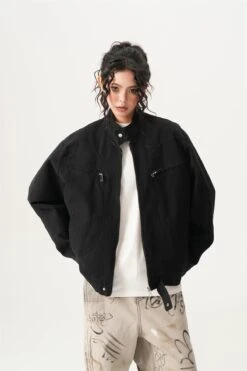 High Collar Drop Shoulder Jacket With Zip Pocket Details -Modern Wear Shop f33b7a7f756919f907ba675fff89c55c