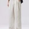 Straight Fit Elastic Waist Linen Trousers