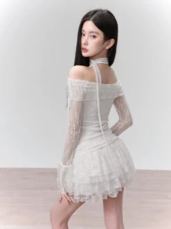 Off-Shoulder Lace Layered Mini Dress Two-Piece Set -Modern Wear Shop f386d4ddc5af6eab8c3e5b3d68006088