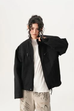 High Collar Drop Shoulder Jacket With Zip Pocket Details -Modern Wear Shop f39be3ef8b392a674b85512e0dcebe8b