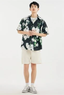 Floral Contrast Print Short Sleeve Button-Up Shirt -Modern Wear Shop f3ab5837321605145c2e62b04b8226cb