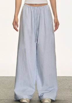 Striped Wide-Leg Elastic Waist Drawstring Pants