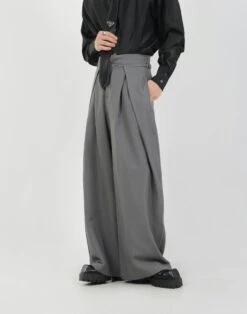 Wide Leg Pleated Palazzo Trousers With Belt Detail -Modern Wear Shop f3ca2d42408c8d5400b435e093280805