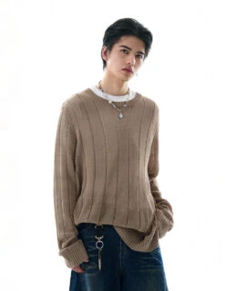 Ribbed Trim Sheer Textured Long Sleeve Knit Top -Modern Wear Shop f3da7acccdf30a978b41bca908d329c4