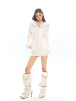 Faux Fur Trim Hooded Zip-Up Knit Jacket -Modern Wear Shop f49266f01003ea7ab659b700e5d044b2