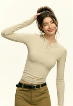 Ribbed Long Sleeve O-Neck Henley Top 27 Ribbed Long Sleeve O-Neck Henley Top -Modern Wear Shop f49e0494a1125af0aa182923f36cd3d3