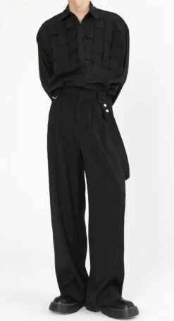 Wide Leg Pleated Pants With Strap -Modern Wear Shop f4fe0a25a1dd7dd18c3db947b8737f82