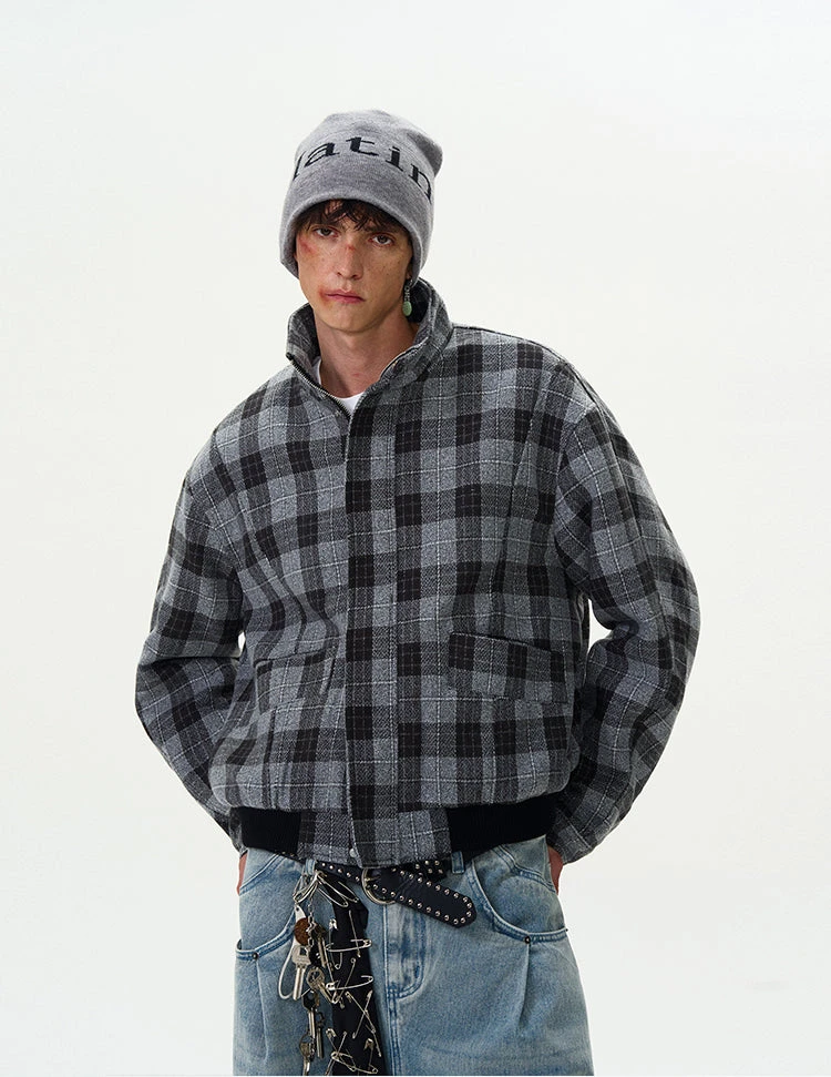 Plaid Bomber Jacket With Stand Collar 2 Plaid Bomber Jacket With Stand Collar - Image 2