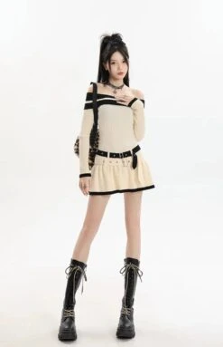 Contrast Trim Off-Shoulder Knit Midi Dress With Double Belt Detail 19 Contrast Trim Off-Shoulder Knit Midi Dress With Double Belt Detail -Modern Wear Shop f50566360ffaf575e079a7c31e9d9e1c