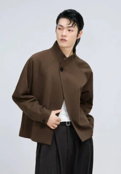 Structured Stand Collar Single Button Jacket With Pockets