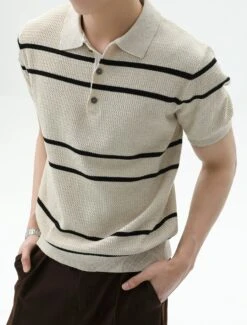 Textured Knit Polo Shirt With Horizontal Stripes -Modern Wear Shop f5326e10ae8dfb70c2183f0fd2fcea2e