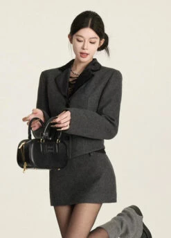 Structured Blazer With Contrast Velvet Lapel And Button Front 9 Structured Blazer With Contrast Velvet Lapel And Button Front -Modern Wear Shop f54af0de16df6692350ba26468d60a0a