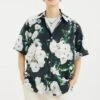 Floral Contrast Print Short Sleeve Button-Up Shirt
