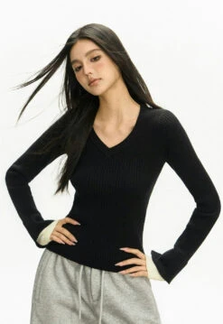 Ribbed V-Neck Two Tone Long Sleeve Knit Top 26 Ribbed V-Neck Two Tone Long Sleeve Knit Top -Modern Wear Shop f5610778fe73d2719f925fc2f041d4a6