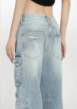 Patchwork Denim Cargo Pants With Strap Details -Modern Wear Shop f5651e269cb161f4a2f43bd1c70832a6