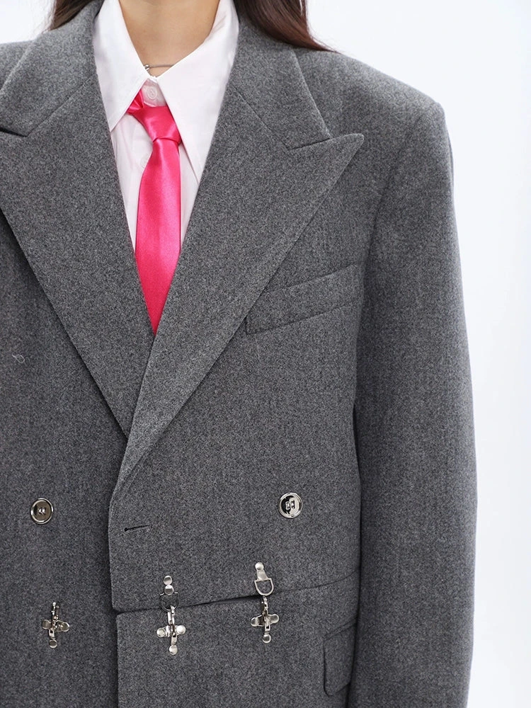 Long Double-Breasted Coat With Silver Accents 2 Long Double-Breasted Coat With Silver Accents - Image 2