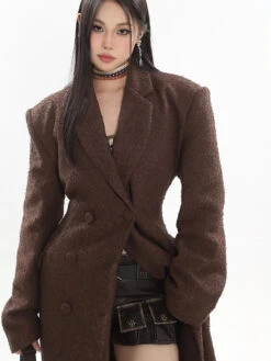Double-Breasted Longline Bouclé Coat -Modern Wear Shop f570102efea91214f1fa94e90c914317