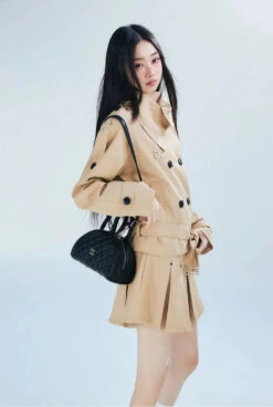 Double-Breasted Cropped Trench Coat With Belt Detail -Modern Wear Shop f5883b2106005c4162cc5bad63a7ead4