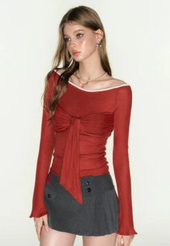 Slim Off Shoulder Ruched Top With Front Knot Tie 14 Slim Off Shoulder Ruched Top With Front Knot Tie -Modern Wear Shop f5eb570161a840ef9f61f6ae92227f1b