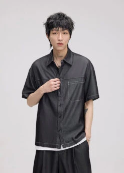 Textured Contrast Stitching Short Sleeve Button Shirt 10 Textured Contrast Stitching Short Sleeve Button Shirt -Modern Wear Shop f5ec0babc16000ce2dbc87188bfe317d