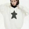 Oversized Star Patchwork Knit Hoodie Sweater