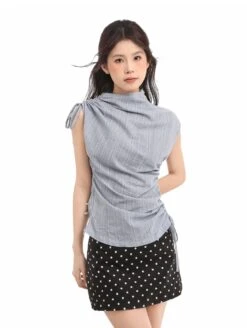Ruched Side And Shoulder Sleeveless Top With Subtle Stripe Texture 11 Ruched Side And Shoulder Sleeveless Top With Subtle Stripe Texture -Modern Wear Shop f62c0ef3cfceee834a40c63c017ec18f