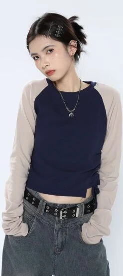 Ruched Side Baseball Long Sleeve T-Shirt -Modern Wear Shop f6760215a387eab7221aad04d687d387