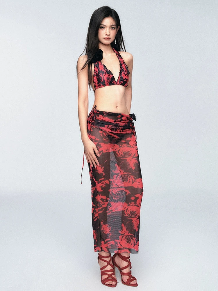 Rose-Print Bikini With Maxi Wrap Sarong Skirt Set 6 Rose-Print Bikini With Maxi Wrap Sarong Skirt Set - Image 6