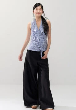 Sleeveless Checker Ruffle Front Tie Halter Top -Modern Wear Shop f6c21e4eed449b52c51784b18c3e97ba