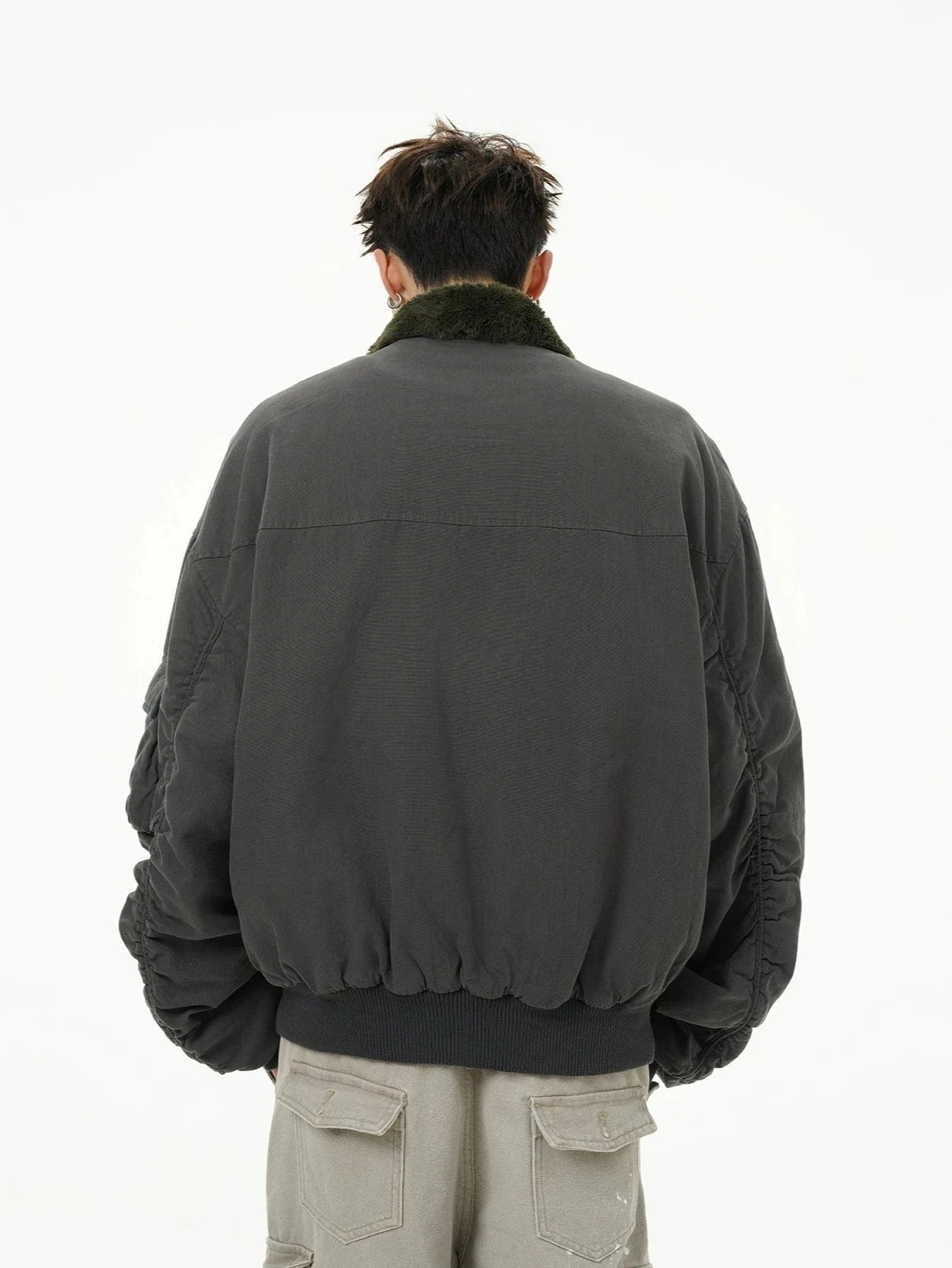 Fleece Lined Collar Zip-Up Bomber Jacket 5 Fleece Lined Collar Zip-Up Bomber Jacket - Image 5