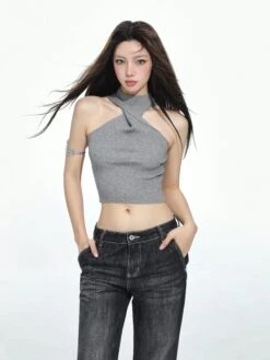 Twist Halter Neck Ribbed Crop Top 19 Twist Halter Neck Ribbed Crop Top -Modern Wear Shop f73773b8e8cb00c51010147a707956dd