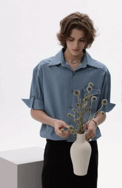 Button-Up Shirt With Rolled Tab Sleeves And Chest Pocket -Modern Wear Shop f780f1fe6813208f93fb81216e9c97a8