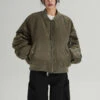 Oversized Mid-Crop Bomber Jacket With Sleeve Zip Pocket