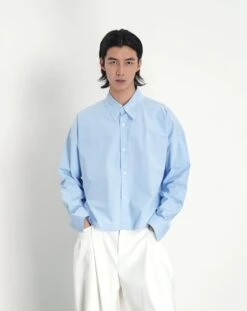 Mid-Crop Oversized Drop Shoulder Button-Up Shirt