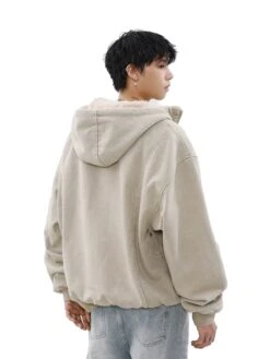 Sherpa-lined Hooded Suede Bomber Jacket -Modern Wear Shop f82483353fe33162e21699f329874f96