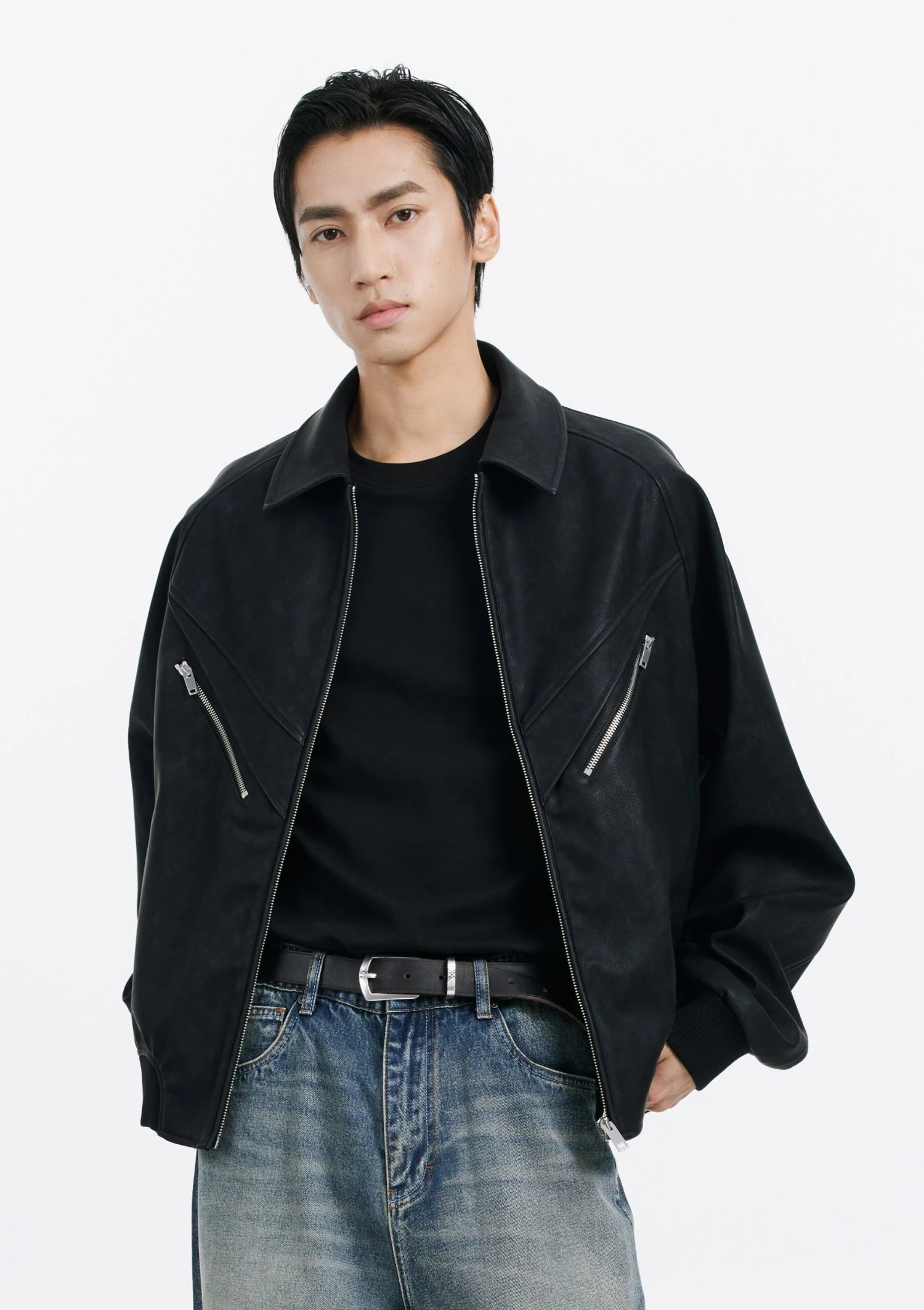 Faux Leather Bomber Jacket With Zip Pocket Details 8 Faux Leather Bomber Jacket With Zip Pocket Details - Image 8